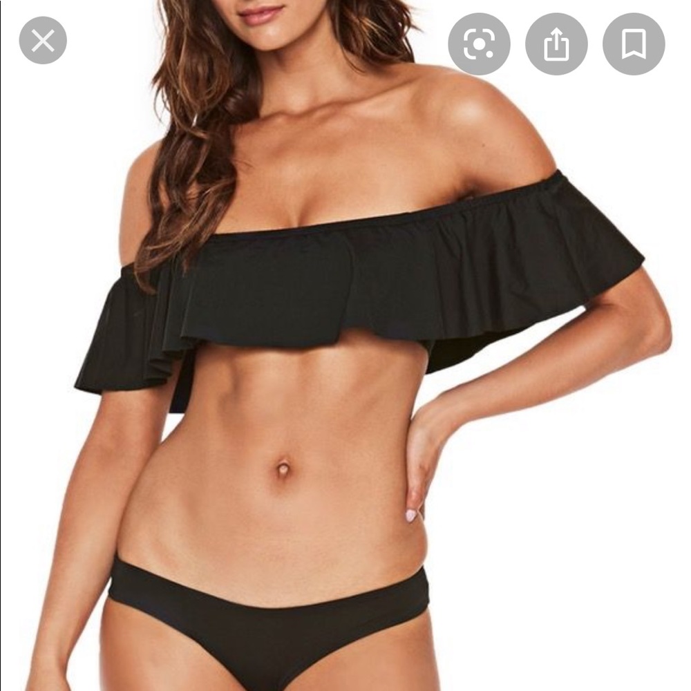 L SPACE. Black ruffle off the shoulder top